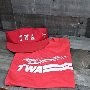 TWA Red Vintage Logo Tee & Visor Set